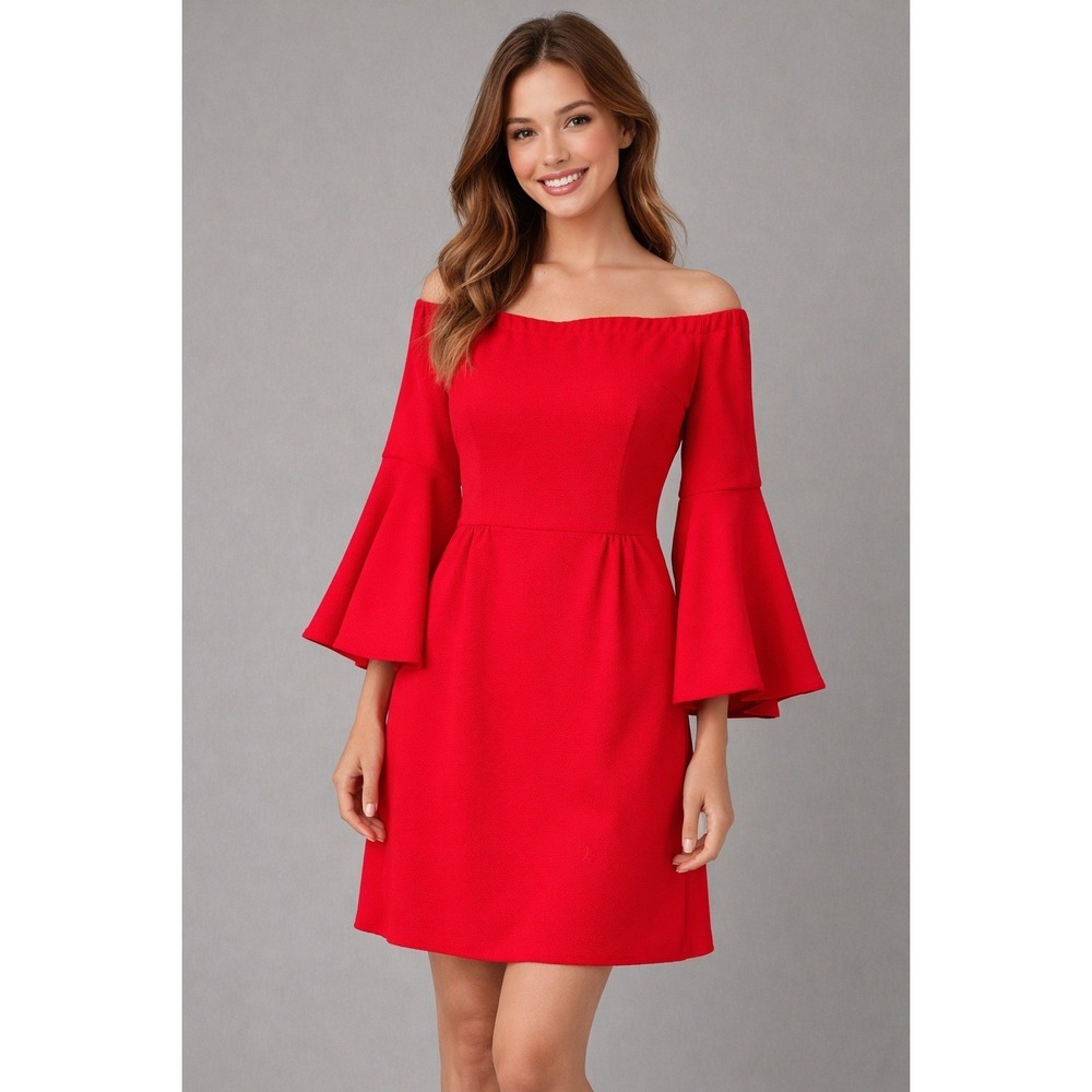 Trina Trina Turk Dark Orange Off Shoulder Bell Sleeve Fit Flare‎ Dress Size 2